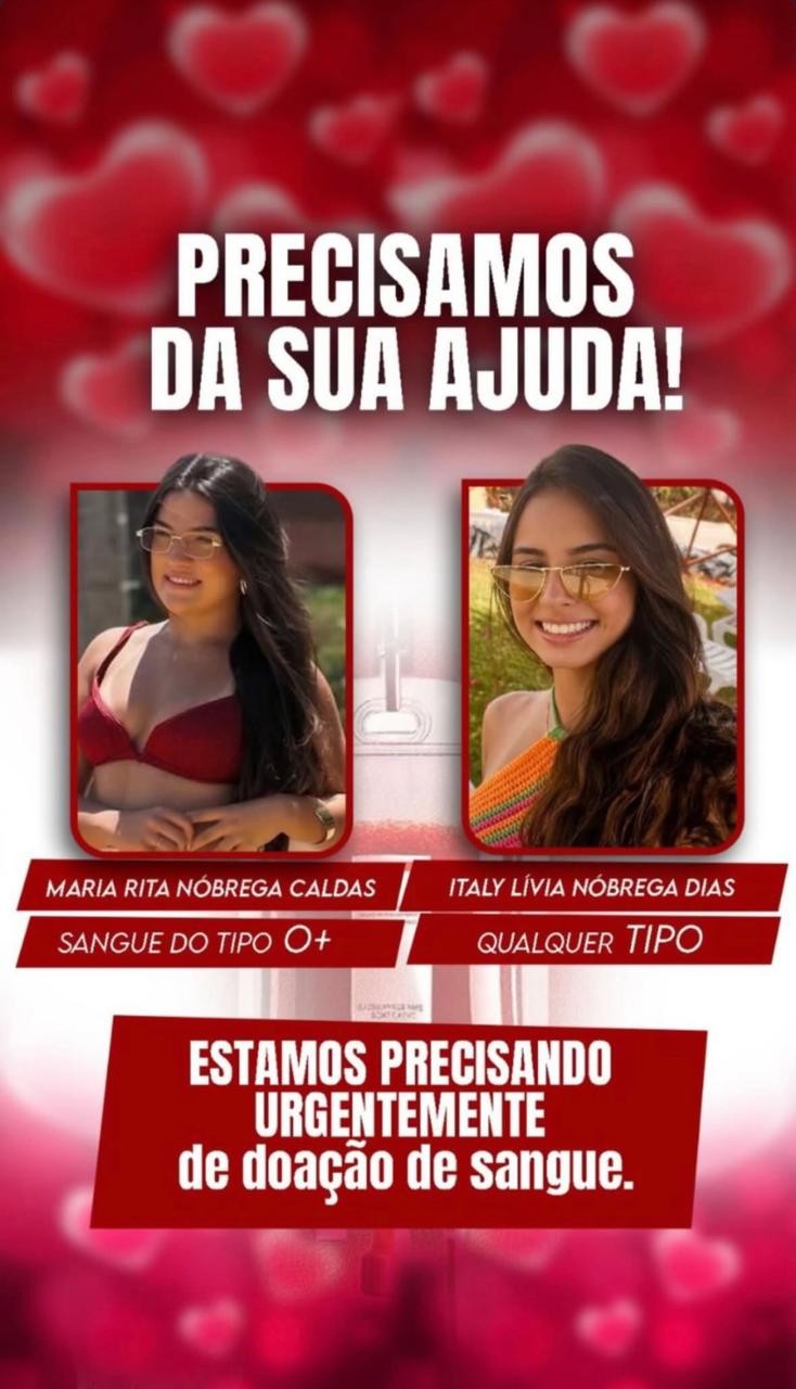 Família pede doação de sangue para vítimas do acidente que matou fisoterapeuta em Patos