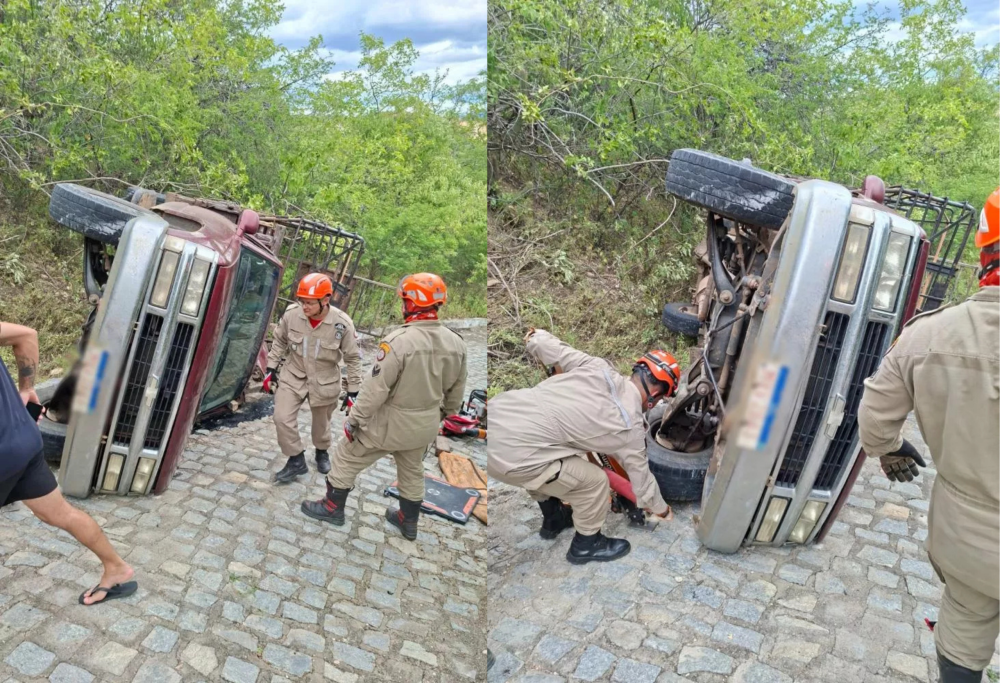 Motorista fica ferido após caminhonete tombar na Serra da Tubiba, em Santa Luzia